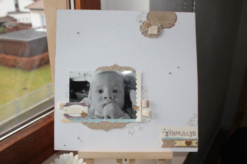 Scrapbookseite/Layout Babyfoto, Bild 1, gebastelt mit Produkten, Stempeln und Stanzen von Stampin\' Up!