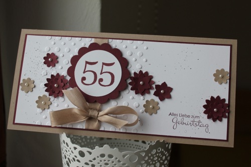 Geburtstagskarte zum 55. Geburtstag, mit Boho-Blütenstanze und Stempelset Perfekte Pärchen,Bild1, gebastelt mit Produkten, Stempeln und Stanzen von Stampin\' Up!
