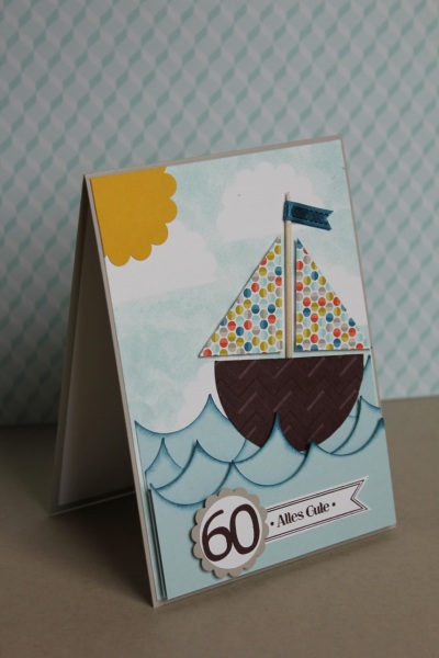 Geburtstagskarte Segelschiff, Bild1, gebastelt mit Produkten, Stanzen und Stempeln von Stampin\' Up!