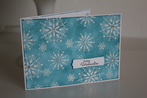 Grußkarte zu Weihnachten, gestempelt mit Schneeflocken aus dem Stempelset Snow Swirled, gebastelt mit Produkten, Stempeln und Stanzen von Stampin\' Up!